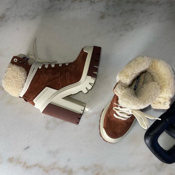 New Dolce & Gabbana Trekking Shearling Biker Ankle Boots in Burnt Brown/Neutral - Picture 9 of 12